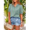 imagePRETTYGARDEN Womens Summer Button Down Shirts Short Lantern Sleeve V Neck Cotton Cute Dressy Casual Ladies Tops BlousesAqua Blue
