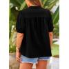 imagePRETTYGARDEN Womens Summer Button Down Shirts Short Lantern Sleeve V Neck Cotton Cute Dressy Casual Ladies Tops BlousesBlack