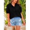 imagePRETTYGARDEN Womens Summer Button Down Shirts Short Lantern Sleeve V Neck Cotton Cute Dressy Casual Ladies Tops BlousesBlack