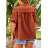 imagePRETTYGARDEN Womens Summer Button Down Shirts Short Lantern Sleeve V Neck Cotton Cute Dressy Casual Ladies Tops BlousesBrick Red