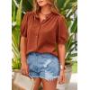 imagePRETTYGARDEN Womens Summer Button Down Shirts Short Lantern Sleeve V Neck Cotton Cute Dressy Casual Ladies Tops BlousesBrick Red
