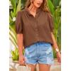 imagePRETTYGARDEN Womens Summer Button Down Shirts Short Lantern Sleeve V Neck Cotton Cute Dressy Casual Ladies Tops BlousesBrown