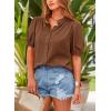 imagePRETTYGARDEN Womens Summer Button Down Shirts Short Lantern Sleeve V Neck Cotton Cute Dressy Casual Ladies Tops BlousesBrown
