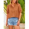 imagePRETTYGARDEN Womens Summer Button Down Shirts Short Lantern Sleeve V Neck Cotton Cute Dressy Casual Ladies Tops BlousesBrown Yellow