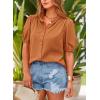 imagePRETTYGARDEN Womens Summer Button Down Shirts Short Lantern Sleeve V Neck Cotton Cute Dressy Casual Ladies Tops BlousesBrown Yellow