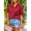 imagePRETTYGARDEN Womens Summer Button Down Shirts Short Lantern Sleeve V Neck Cotton Cute Dressy Casual Ladies Tops BlousesDark Red