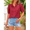 imagePRETTYGARDEN Womens Summer Button Down Shirts Short Lantern Sleeve V Neck Cotton Cute Dressy Casual Ladies Tops BlousesDark Red