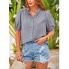 imagePRETTYGARDEN Womens Summer Button Down Shirts Short Lantern Sleeve V Neck Cotton Cute Dressy Casual Ladies Tops BlousesGrey