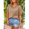 imagePRETTYGARDEN Womens Summer Button Down Shirts Short Lantern Sleeve V Neck Cotton Cute Dressy Casual Ladies Tops BlousesKhaki