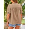 imagePRETTYGARDEN Womens Summer Button Down Shirts Short Lantern Sleeve V Neck Cotton Cute Dressy Casual Ladies Tops BlousesKhaki