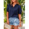 imagePRETTYGARDEN Womens Summer Button Down Shirts Short Lantern Sleeve V Neck Cotton Cute Dressy Casual Ladies Tops BlousesNavy