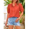imagePRETTYGARDEN Womens Summer Button Down Shirts Short Lantern Sleeve V Neck Cotton Cute Dressy Casual Ladies Tops BlousesOrange