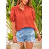 imagePRETTYGARDEN Womens Summer Button Down Shirts Short Lantern Sleeve V Neck Cotton Cute Dressy Casual Ladies Tops BlousesOrange