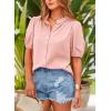 imagePRETTYGARDEN Womens Summer Button Down Shirts Short Lantern Sleeve V Neck Cotton Cute Dressy Casual Ladies Tops BlousesPink