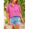 imagePRETTYGARDEN Womens Summer Button Down Shirts Short Lantern Sleeve V Neck Cotton Cute Dressy Casual Ladies Tops BlousesRose Pink