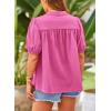 imagePRETTYGARDEN Womens Summer Button Down Shirts Short Lantern Sleeve V Neck Cotton Cute Dressy Casual Ladies Tops BlousesRose Pink