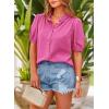 imagePRETTYGARDEN Womens Summer Button Down Shirts Short Lantern Sleeve V Neck Cotton Cute Dressy Casual Ladies Tops BlousesRose Pink