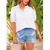 imagePRETTYGARDEN Womens Summer Button Down Shirts Short Lantern Sleeve V Neck Cotton Cute Dressy Casual Ladies Tops BlousesWhite