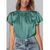 imagePRETTYGARDEN Womens Summer Satin Blouse Shirt Dressy Casual Ruffle Short Sleeve Crewneck Work Party TopsAqua Green
