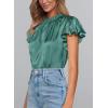 imagePRETTYGARDEN Womens Summer Satin Blouse Shirt Dressy Casual Ruffle Short Sleeve Crewneck Work Party TopsAqua Green