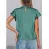 imagePRETTYGARDEN Womens Summer Satin Blouse Shirt Dressy Casual Ruffle Short Sleeve Crewneck Work Party TopsAqua Green