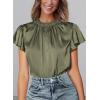 imagePRETTYGARDEN Womens Summer Satin Blouse Shirt Dressy Casual Ruffle Short Sleeve Crewneck Work Party TopsArmy Green