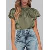 imagePRETTYGARDEN Womens Summer Satin Blouse Shirt Dressy Casual Ruffle Short Sleeve Crewneck Work Party TopsArmy Green