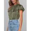 imagePRETTYGARDEN Womens Summer Satin Blouse Shirt Dressy Casual Ruffle Short Sleeve Crewneck Work Party TopsArmy Green