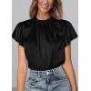 imagePRETTYGARDEN Womens Summer Satin Blouse Shirt Dressy Casual Ruffle Short Sleeve Crewneck Work Party TopsBlack