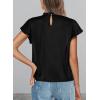 imagePRETTYGARDEN Womens Summer Satin Blouse Shirt Dressy Casual Ruffle Short Sleeve Crewneck Work Party TopsBlack