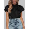 imagePRETTYGARDEN Womens Summer Satin Blouse Shirt Dressy Casual Ruffle Short Sleeve Crewneck Work Party TopsBlack