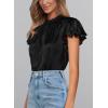 imagePRETTYGARDEN Womens Summer Satin Blouse Shirt Dressy Casual Ruffle Short Sleeve Crewneck Work Party TopsBlack