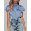 imagePRETTYGARDEN Womens Summer Satin Blouse Shirt Dressy Casual Ruffle Short Sleeve Crewneck Work Party TopsBlue