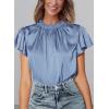 imagePRETTYGARDEN Womens Summer Satin Blouse Shirt Dressy Casual Ruffle Short Sleeve Crewneck Work Party TopsBlue