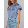 imagePRETTYGARDEN Womens Summer Satin Blouse Shirt Dressy Casual Ruffle Short Sleeve Crewneck Work Party TopsBlue