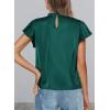 imagePRETTYGARDEN Womens Summer Satin Blouse Shirt Dressy Casual Ruffle Short Sleeve Crewneck Work Party TopsDark Green