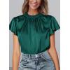 imagePRETTYGARDEN Womens Summer Satin Blouse Shirt Dressy Casual Ruffle Short Sleeve Crewneck Work Party TopsDark Green
