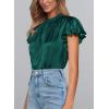 imagePRETTYGARDEN Womens Summer Satin Blouse Shirt Dressy Casual Ruffle Short Sleeve Crewneck Work Party TopsDark Green