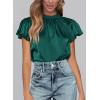 imagePRETTYGARDEN Womens Summer Satin Blouse Shirt Dressy Casual Ruffle Short Sleeve Crewneck Work Party TopsDark Green