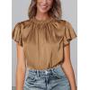 imagePRETTYGARDEN Womens Summer Satin Blouse Shirt Dressy Casual Ruffle Short Sleeve Crewneck Work Party TopsDark Khaki