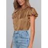 imagePRETTYGARDEN Womens Summer Satin Blouse Shirt Dressy Casual Ruffle Short Sleeve Crewneck Work Party TopsDark Khaki