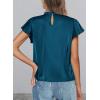 imagePRETTYGARDEN Womens Summer Satin Blouse Shirt Dressy Casual Ruffle Short Sleeve Crewneck Work Party TopsDark Sea Blue