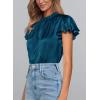imagePRETTYGARDEN Womens Summer Satin Blouse Shirt Dressy Casual Ruffle Short Sleeve Crewneck Work Party TopsDark Sea Blue