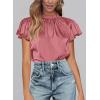 imagePRETTYGARDEN Womens Summer Satin Blouse Shirt Dressy Casual Ruffle Short Sleeve Crewneck Work Party TopsDusty Pink