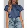 imagePRETTYGARDEN Womens Summer Satin Blouse Shirt Dressy Casual Ruffle Short Sleeve Crewneck Work Party TopsGrey Blue