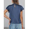imagePRETTYGARDEN Womens Summer Satin Blouse Shirt Dressy Casual Ruffle Short Sleeve Crewneck Work Party TopsGrey Blue