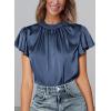 imagePRETTYGARDEN Womens Summer Satin Blouse Shirt Dressy Casual Ruffle Short Sleeve Crewneck Work Party TopsGrey Blue