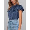 imagePRETTYGARDEN Womens Summer Satin Blouse Shirt Dressy Casual Ruffle Short Sleeve Crewneck Work Party TopsGrey Blue