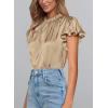 imagePRETTYGARDEN Womens Summer Satin Blouse Shirt Dressy Casual Ruffle Short Sleeve Crewneck Work Party TopsKhaki
