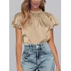 imagePRETTYGARDEN Womens Summer Satin Blouse Shirt Dressy Casual Ruffle Short Sleeve Crewneck Work Party TopsKhaki